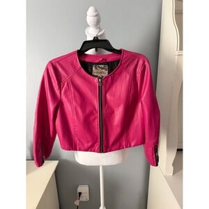 Body Central Hot Pink Faux Leather Cropped Moto Jacket XL Zip Front Collarless